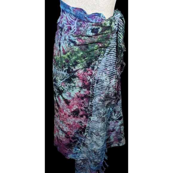 Rama Imports Blue Rainbow Fish Tie Dye Multipurpose Scarf/Shawl/Sarong - Picture 2 of 7